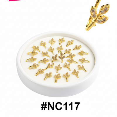Gold Butterfly Crystal Rhinestone Nose Studs with Hook #NC117