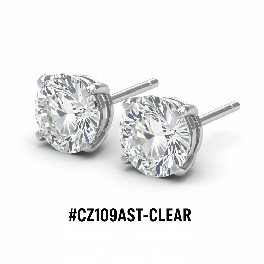 CZ Round Stud Earrings Clear Crystal #CZ109AST