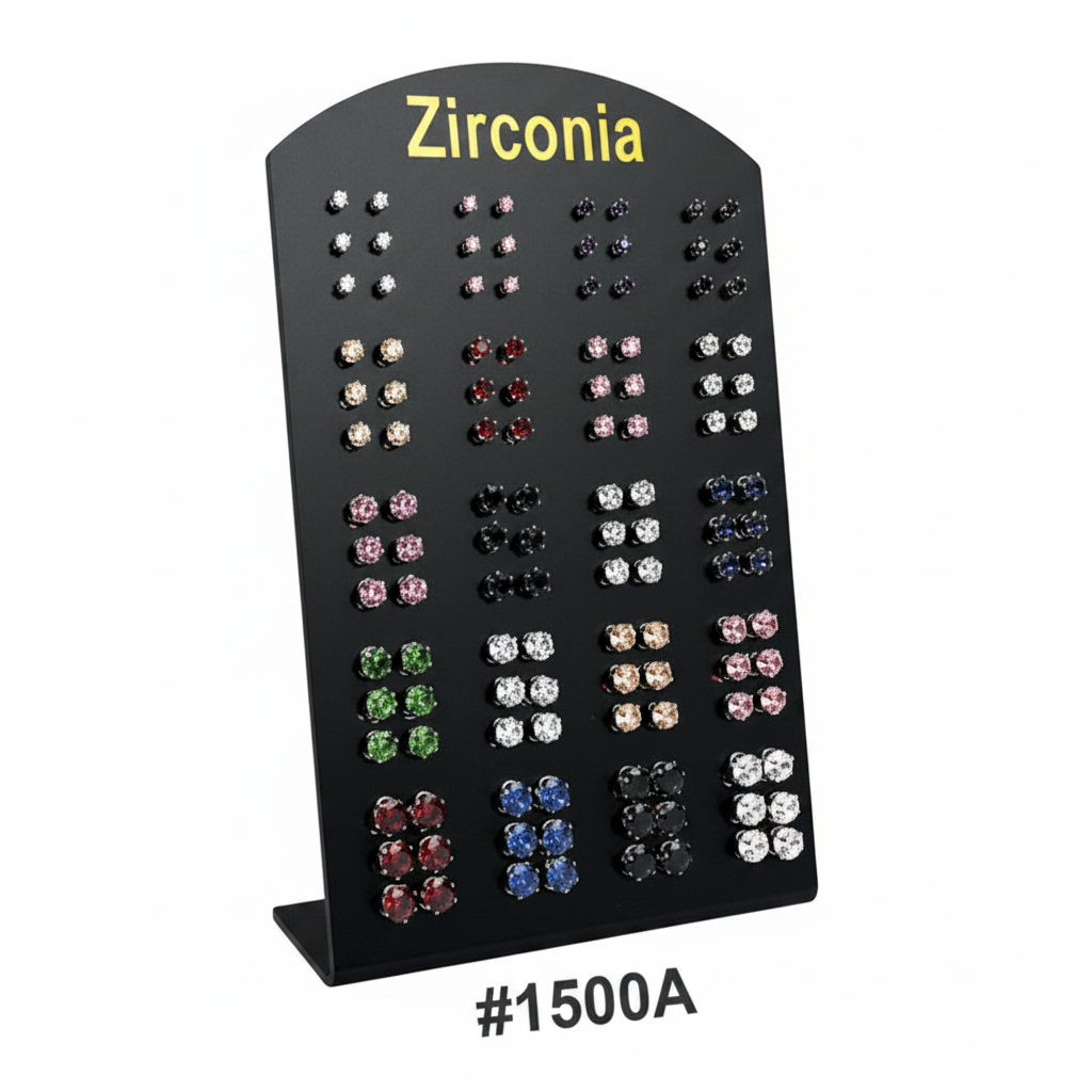 Zirconia Crystal Stud Earrings Assorted Colours Display Card #1500A