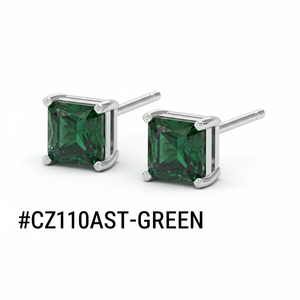CZ Square Stud Earrings Green Emerald #CZ110AST