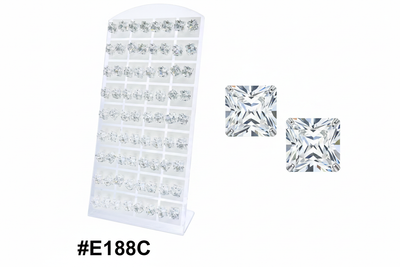 Large Clear Square Princess-Cut CZ Stud Earrings Display Board #E188C