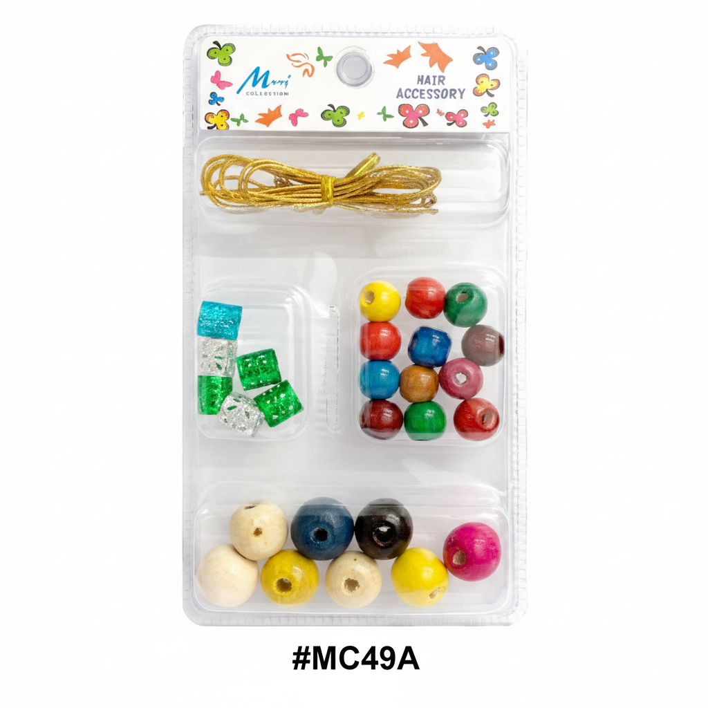 Murry Collection #MC49A Multicolor Wooden Hair Bead Kit with thread and glitter beads