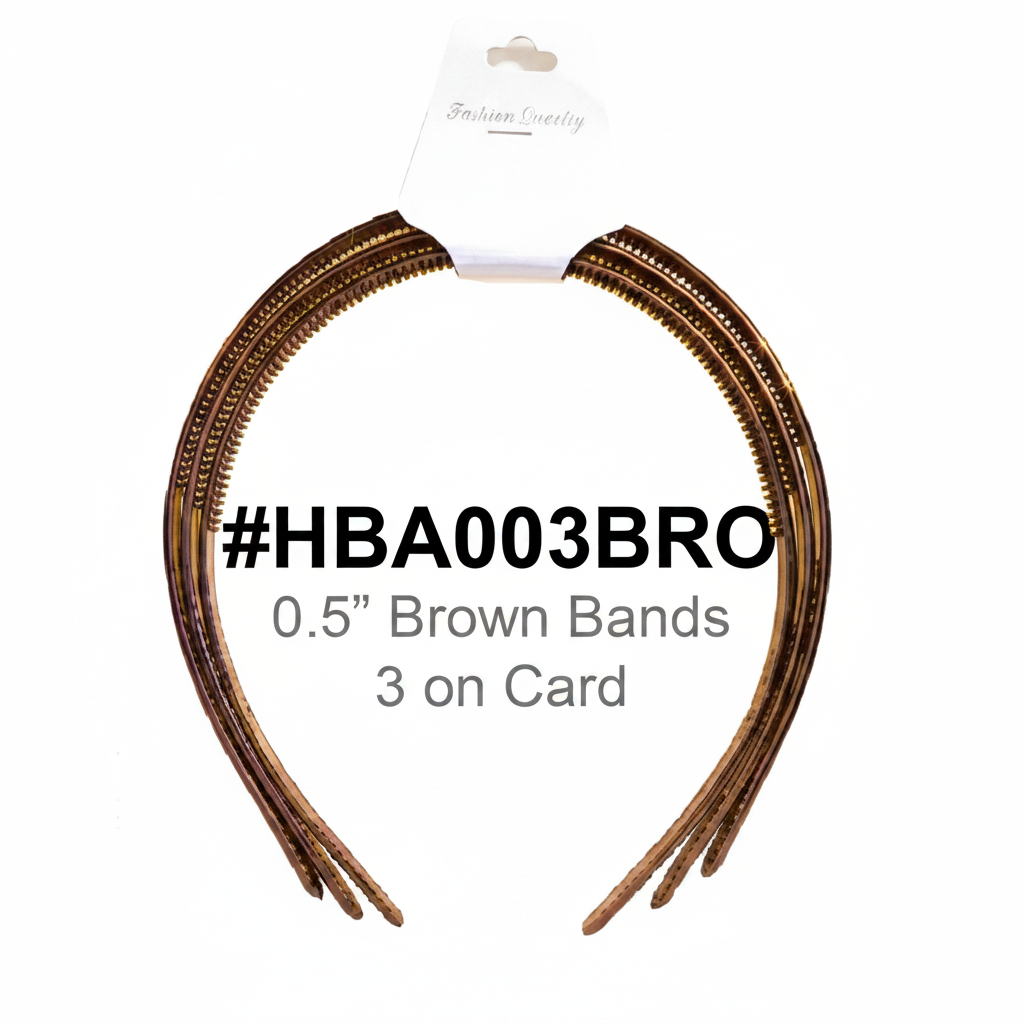 0.5 Inch Brown Slim Hair Bands 3pcs Card #HBA003BRO