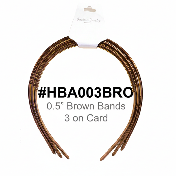 0.5 Inch Brown Slim Hair Bands 3pcs Card #HBA003BRO