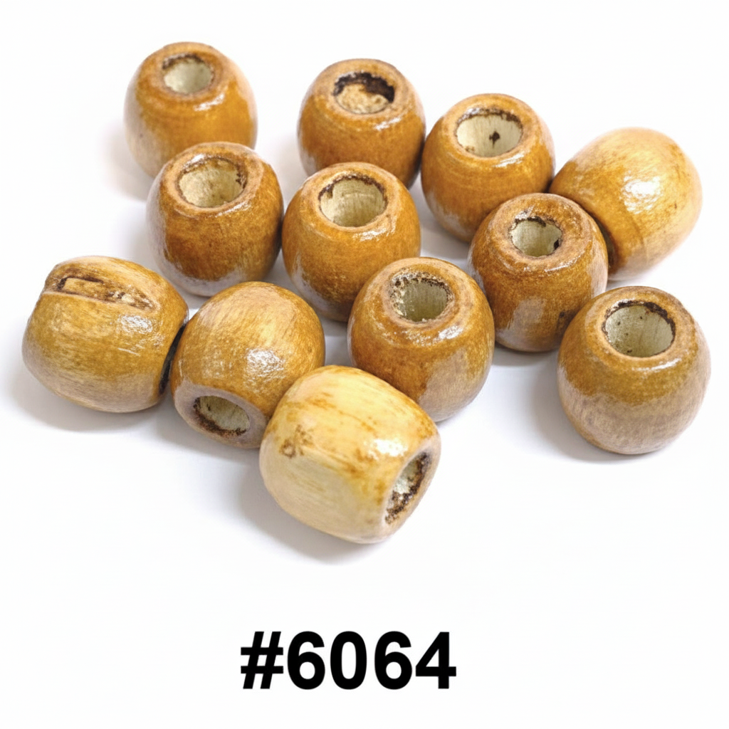 Natural wood barrel beads 24 packs of 5 on retail display card #6064