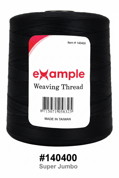 Super jumbo wide spool of black weaving thread with eXample red label - #140400