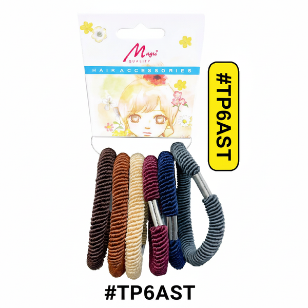 Magic Quality Ribbed Hair Ties Assorted 6pcs #TP6AST