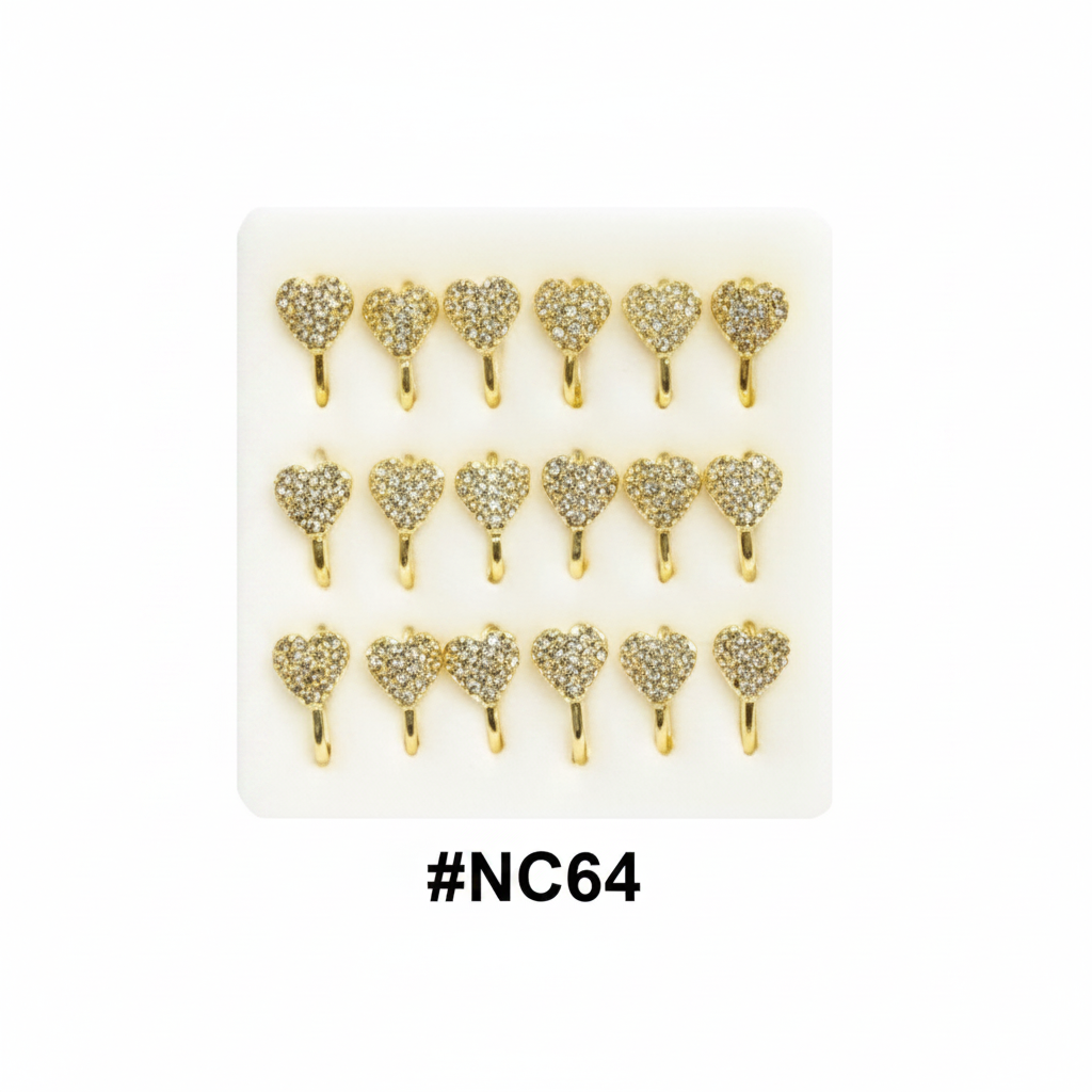 Gold Pavé Crystal Heart Nail Charms 15-Pack Display Card #NC64
