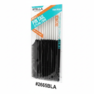 Stella Collection Metal Pin Tail Styling Comb #2665BLA 10/2 Pack Black