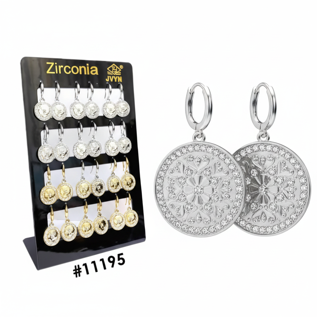 Zirconia Round Coin Drop Earrings Display Pack #11195