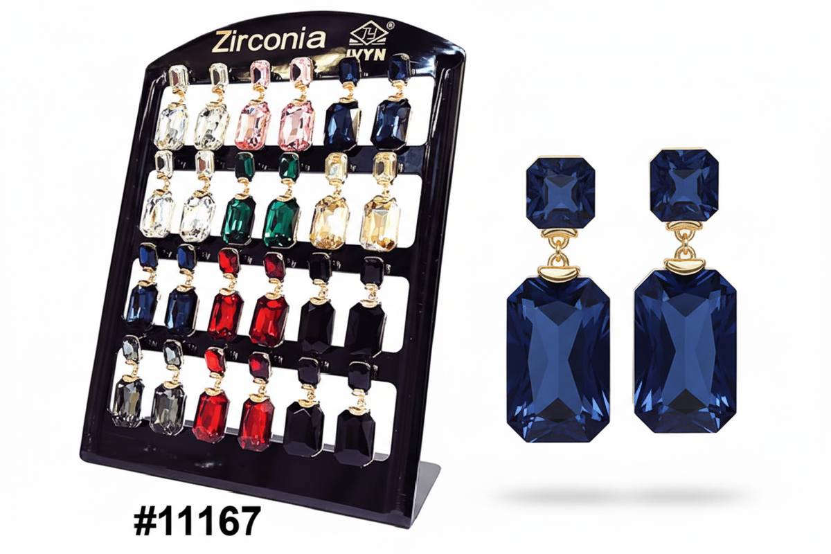 Zirconia Large Rectangular Gemstone Drop Earrings Multicolour Display Board #11167