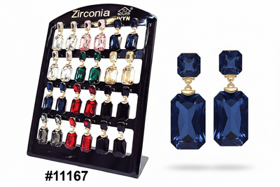 Zirconia Large Rectangular Gemstone Drop Earrings Multicolour Display Board #11167