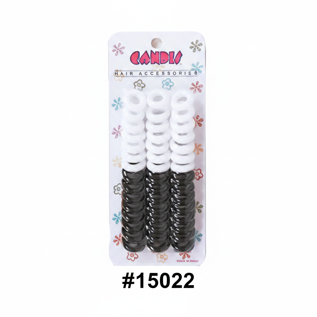 Candie Two-Tone Black & White Spiral Pony Rings 60pc #15022