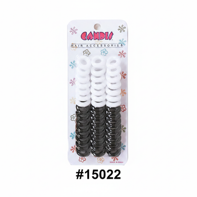 Candie Two-Tone Black & White Spiral Pony Rings 60pc #15022