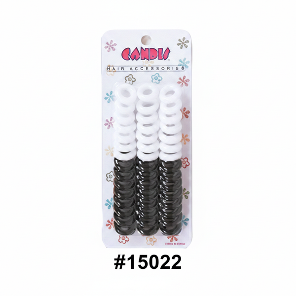 Candie Two-Tone Black & White Spiral Pony Rings 60pc #15022
