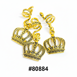Gold antique crown spiral dread charms 36pc display braid jewellery #80884