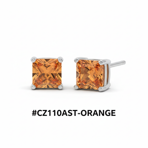 CZ Square Stud Earrings Orange Topaz #CZ110AST