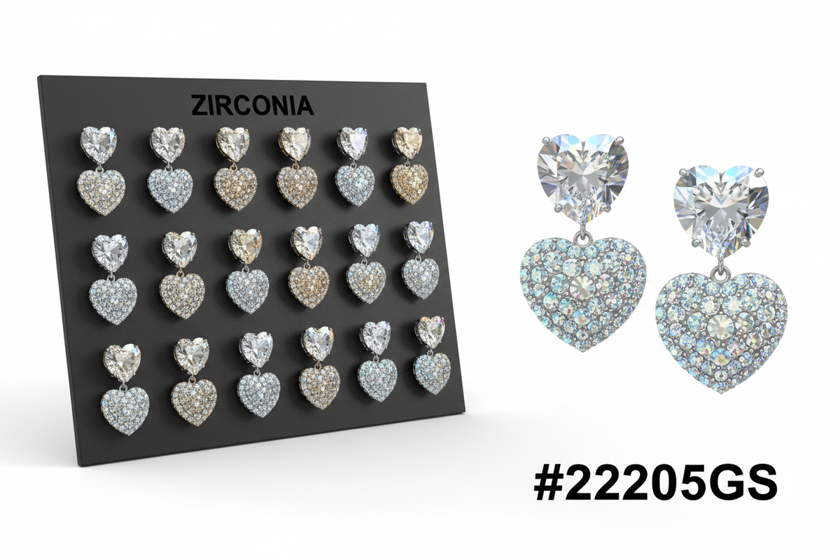 Zirconia Heart Drop Earrings Assorted Shades #22205GS with hero detail
