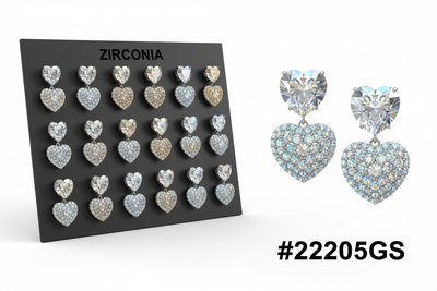 Zirconia Heart Drop Earrings Assorted Shades #22205GS with hero detail