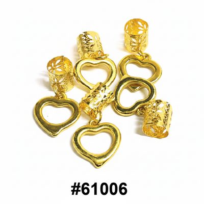 Gold filigree dreadlock beads with large open outline gold heart charm 24pk card #61006