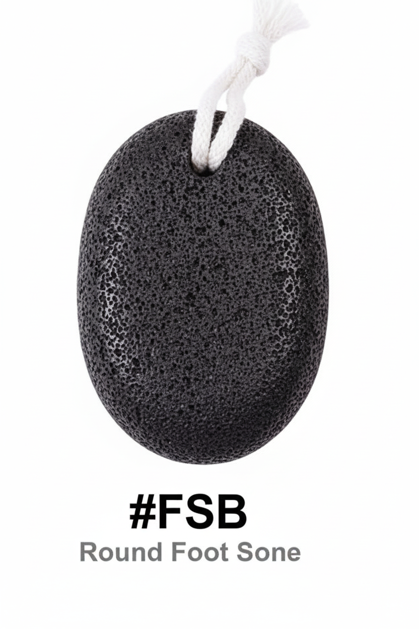 Round oval dark volcanic pumice foot stone with white hanging rope - #FSB