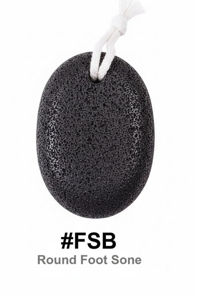Round oval dark volcanic pumice foot stone with white hanging rope - #FSB
