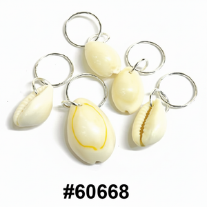 Natural white cowrie shell braid jewellery with silver split ring 24pk card #60668