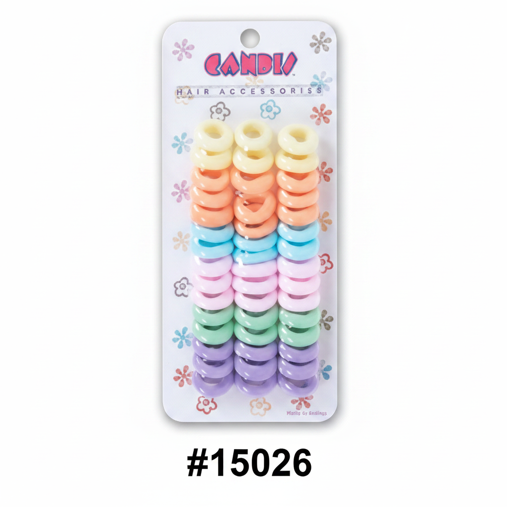 Candie Pastel Colour Flat Disc Pony Rings 60pc #15026