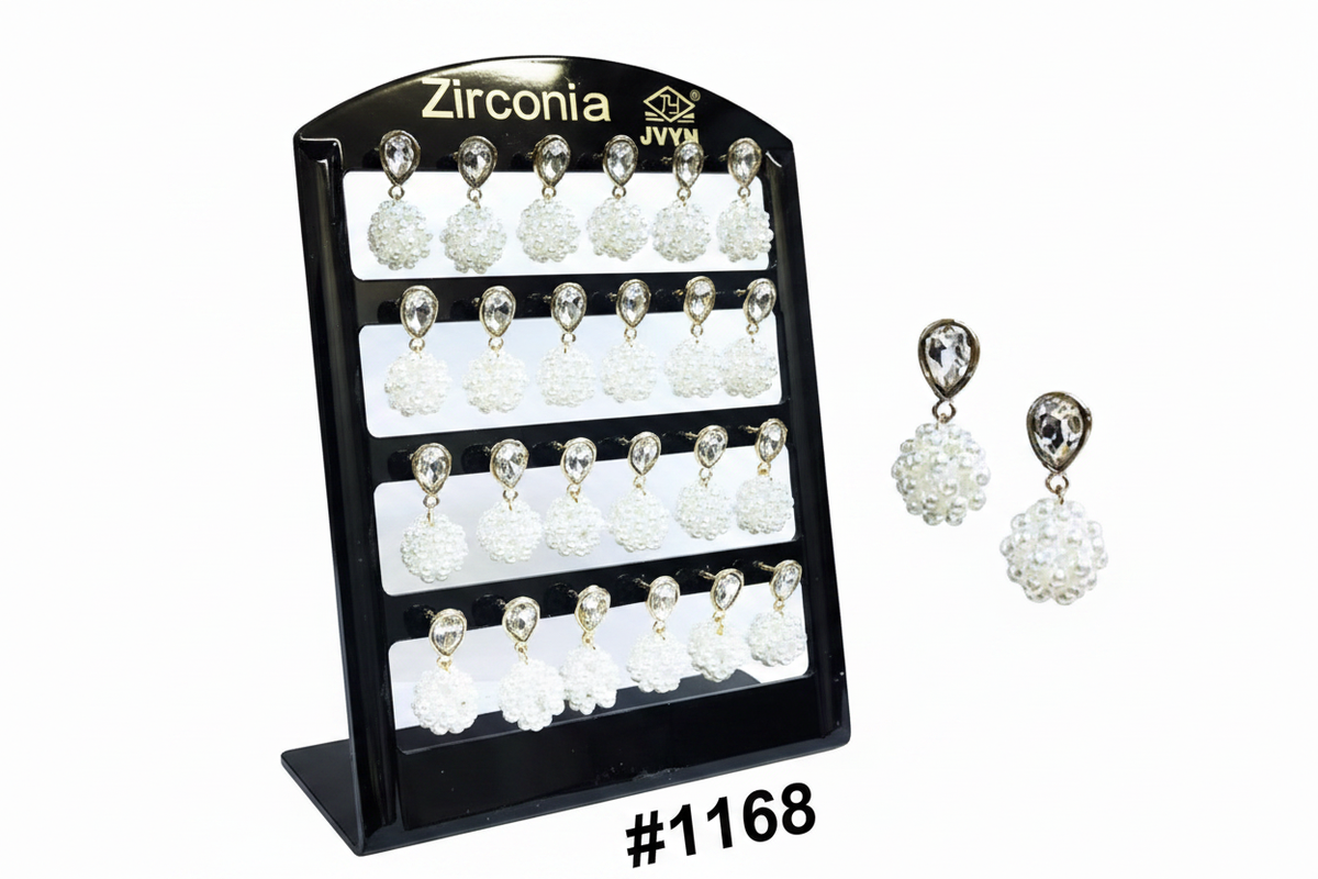 Zirconia Teardrop CZ Pearl Cluster Ball Drop Earrings Display Board #11168