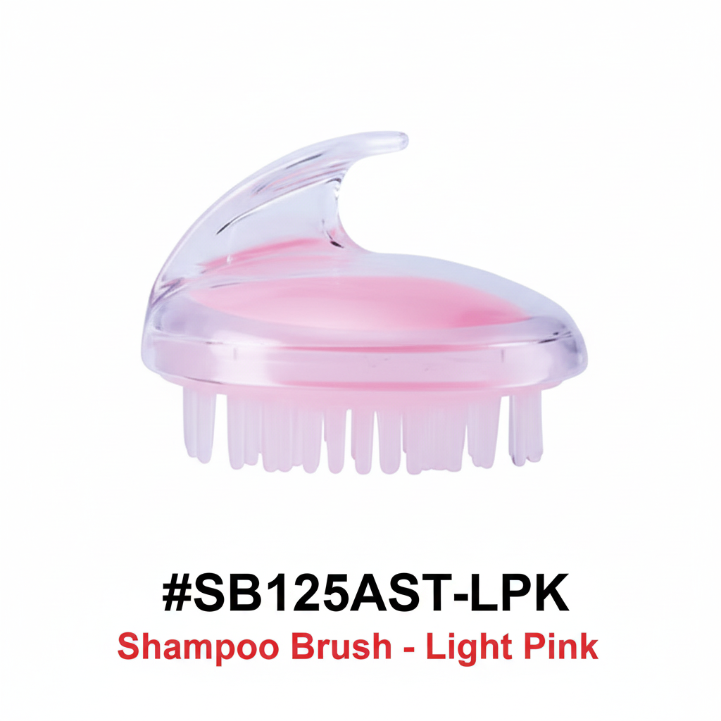 Light pink scalp shampoo brush with clear body and silicone bristles - #SB125AST-LPK