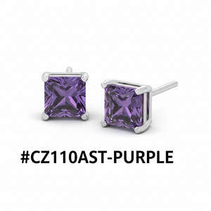 CZ Square Stud Earrings Purple Amethyst #CZ110AST
