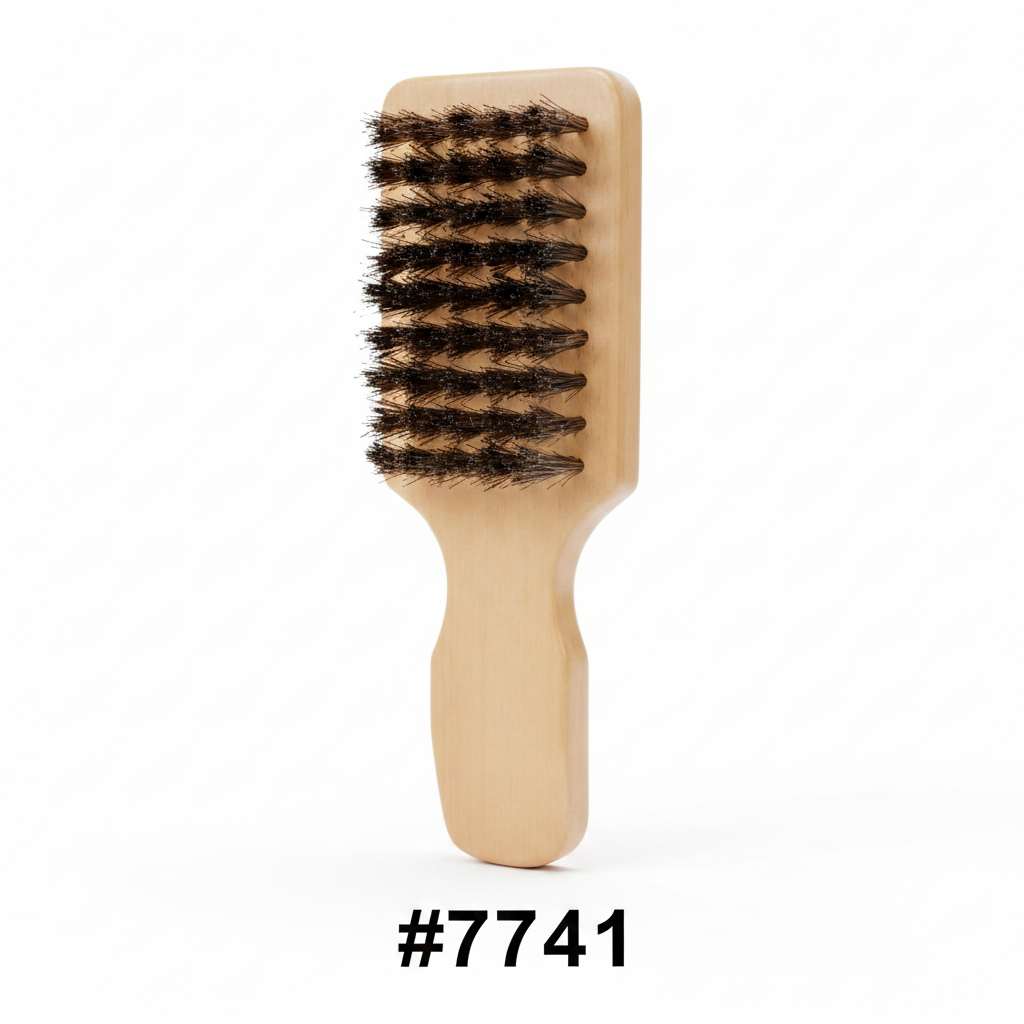 Wooden Boar Bristle Hair Brush with Handle #7741