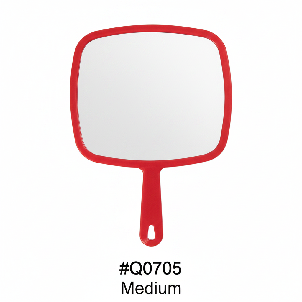Medium Square Handheld Mirror with Handle Red #Q0705