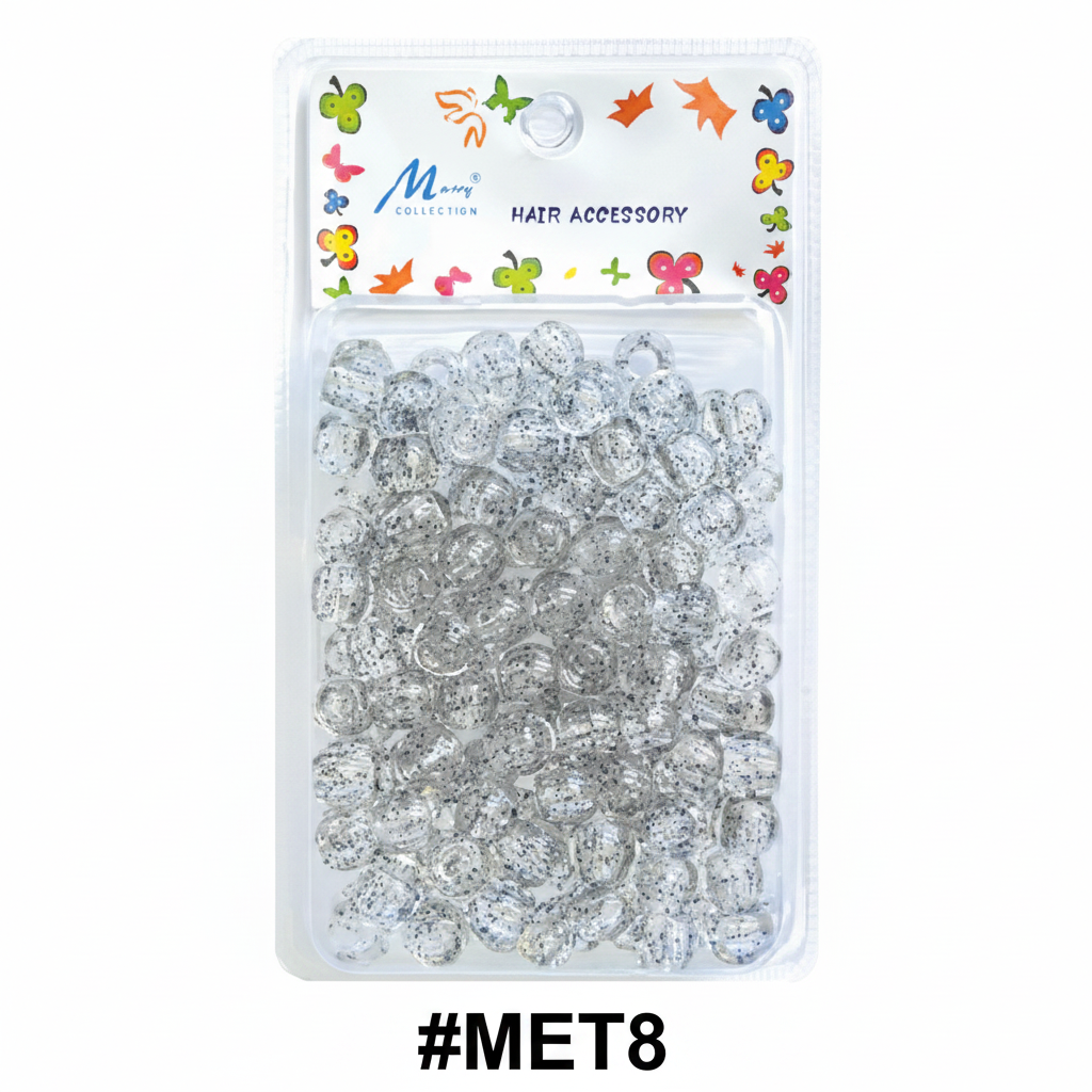 Murry Collection #MET8 Jumbo Black Silver Glitter Hair Beads Hair Accessory