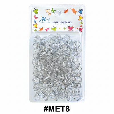 Murry Collection #MET8 Jumbo Black Silver Glitter Hair Beads Hair Accessory