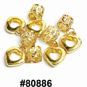 Gold filigree dreadlock beads with open outline gold heart charm #80886