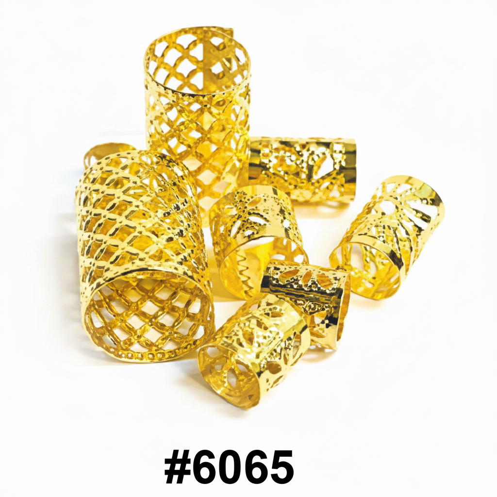 Gold diamond mesh tube dreadlock beads 24pk card assorted sizes #6065