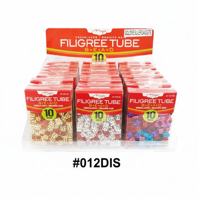 Filigree Tube Bead Counter Display #012DIS — 12 retail boxes in gold, silver and multicolour assortments