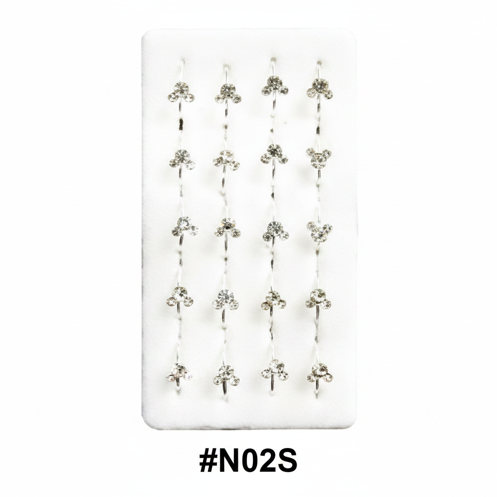 Silver Crystal Rhinestone Flower Nose Pins #N02S