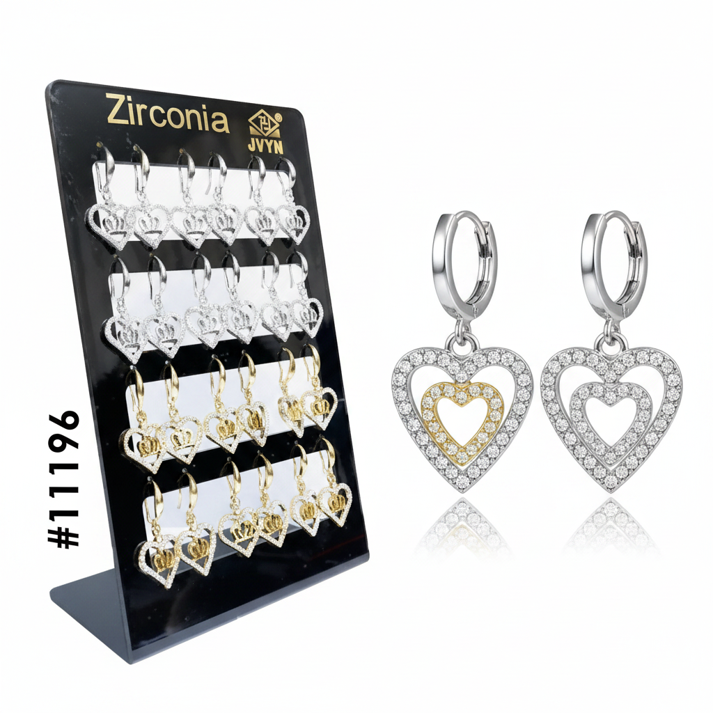 Zirconia Double Heart Hooked Earrings Display Pack #11196