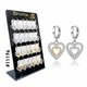 Zirconia Double Heart Style Hooked Earrings Display Pack Silver & Gold #11196