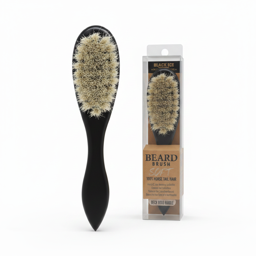 #BIC208SH Black Ice Soft Horse Tail Hair Beard Brush - Beech Wood Handle