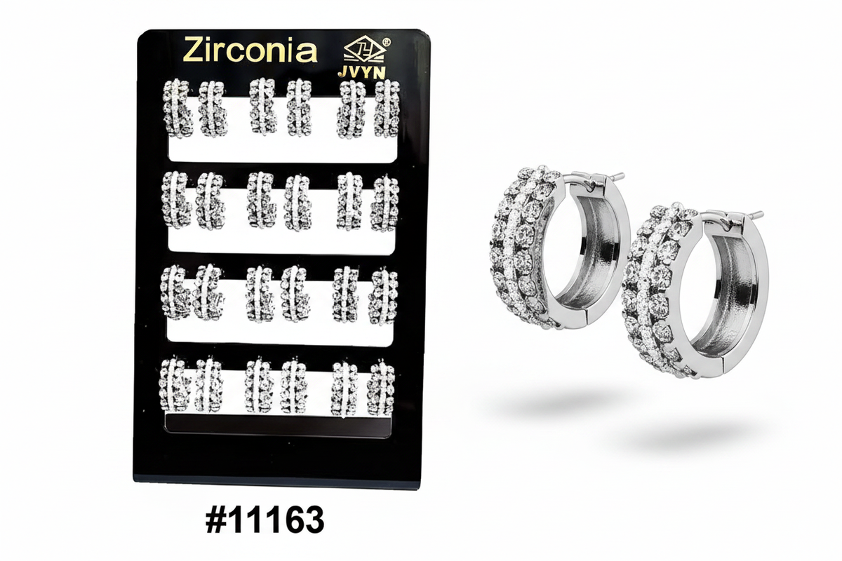 Zirconia Thick Wide Triple-Row CZ Half-Hoop Earrings Display Board #11163