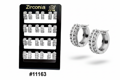 Zirconia Thick Wide Triple-Row CZ Half-Hoop Earrings Display Board #11163