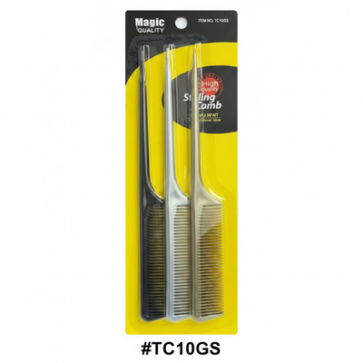 Magic Quality Silver & Black Rat Tail Styling Comb Set #TC10GS