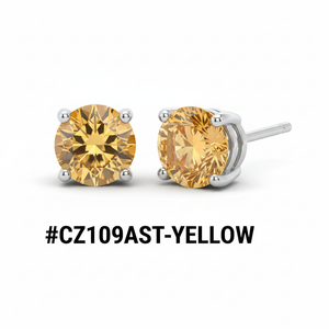 CZ Round Stud Earrings Yellow Citrine #CZ109AST