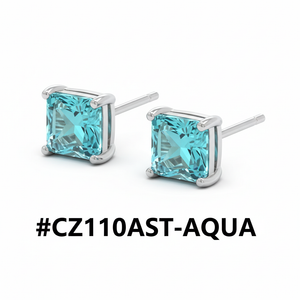 CZ Square Stud Earrings Light Blue Aqua #CZ110AST