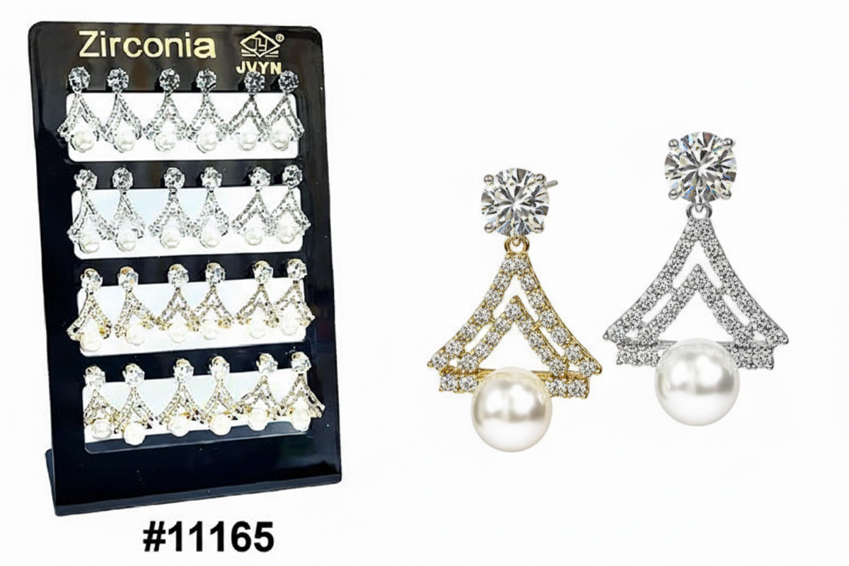Zirconia CZ Triangle Chandelier Pearl Drop Earrings Display Board #11165
