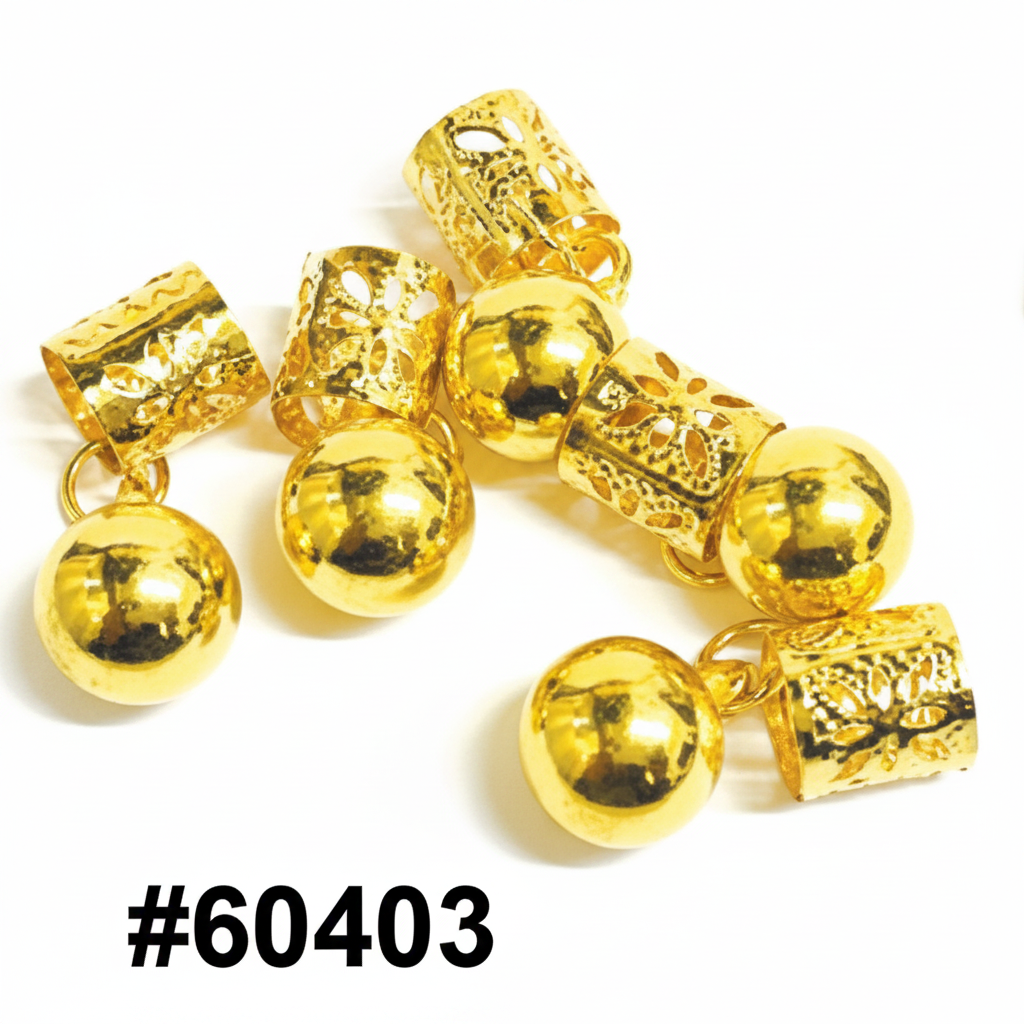 Gold filigree barrel with round ball pendant dread charms 24pcs card braid jewellery #60403