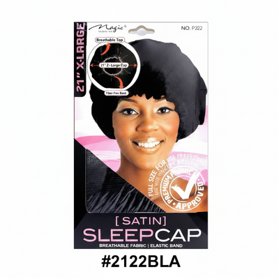 Satin Sleep Cap in Black (#2122BLA) - 21" X-Large with Elastic Band for Hair Protection.